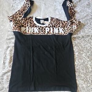 PINK VS Black Long Sleeve Tee with Leopard Yoke - Medium